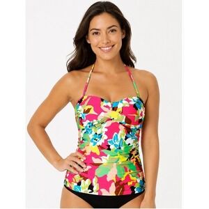 NWT Anne Cole M Twist Front Shirred Bandeau Tankini Swim Top Floral Print $74